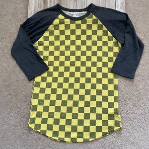 LuLaRoe Randy Unisex XS Checkered Raglan Baseball Style Tee Top 3/4 Sleeves